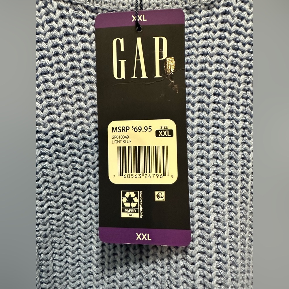 Gap Size XXL Baby Blue 100% Cotton Sweater NWT - Picture 4 of 6